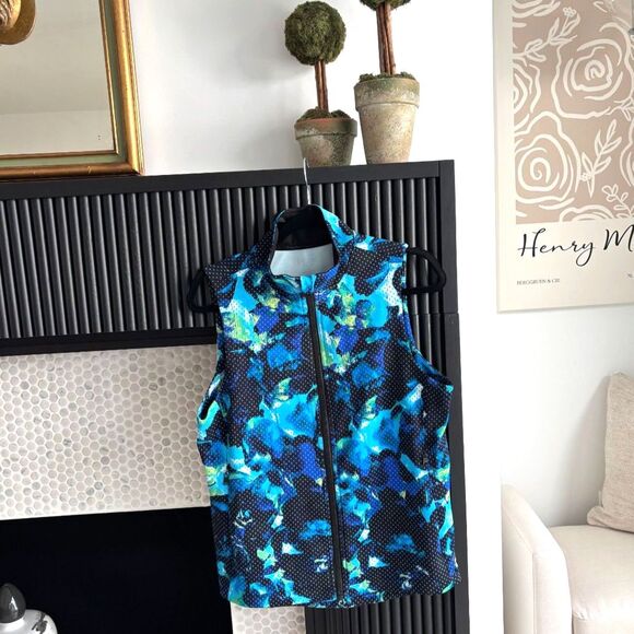 Calvin Klein Performance Jackets & Blazers - Calvin Klein Performance Blue Abstract Polka Dot Full Zip Vest - Size L